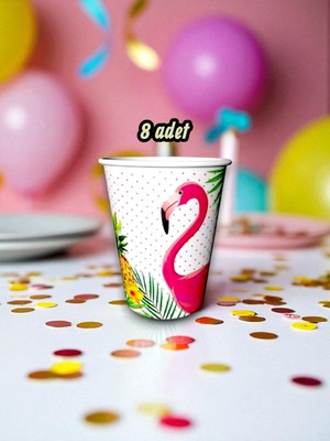 8 Adet Flamingo Temalı Bardak - Doğum Günü Parti ve Eğlenceli Etkinlikler Için