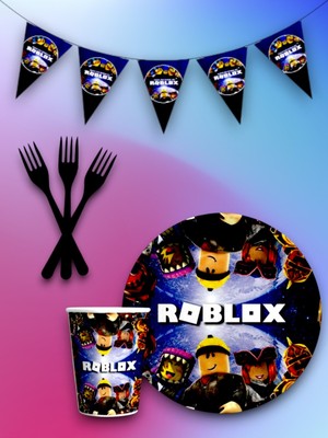 16 Kişilik Roblox Temalı Tek Kullanımlık Servis Seti ve Flama