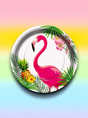 16 Kişilik Flamingo Temalı Tek Kullanımlık Tabak (16 Adet)