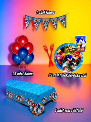 32 Kişilik Sonic Temalı Mini Set - Doğum Günü Parti ve Eğlenceli Etkinlikler Için