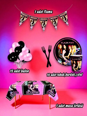 16 Kişilik Blackpink Temalı Mini Set - Doğum Günü Parti ve Eğlenceli Etkinlikler Için