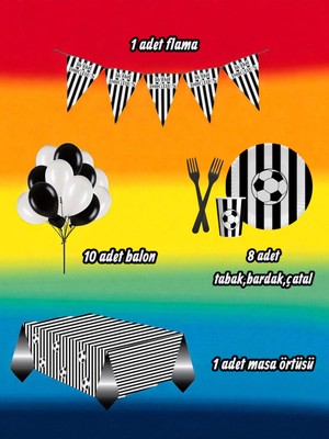 8 Kişilik Siyah Beyaz Temalı Mini Set - Doğum Günü Parti ve Eğlenceli Etkinlikler Için