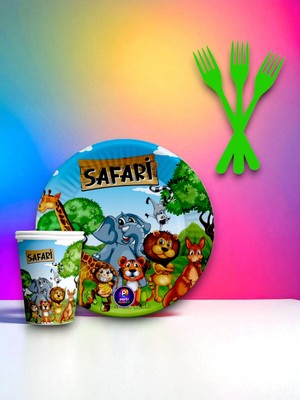 8 Kişilik Safari Temalı Tek Kullanımlık Servis Seti