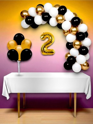 Siyah Beyaz Gold Konsept Doğum Günü Balon Kemer Mega Seti
