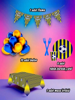 8 Kişilik Sarı Lacivert Temalı Mini Set - Doğum Günü Parti ve Eğlenceli Etkinlikler Için