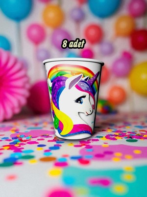 8 Adet Unicorn Temalı Bardak - Doğum Günü Parti ve Eğlenceli Etkinlikler Için