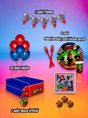 8 Kişilik Brawl Stars Temalı Mini Set - Doğum Günü Parti ve Eğlenceli Etkinlikler Için