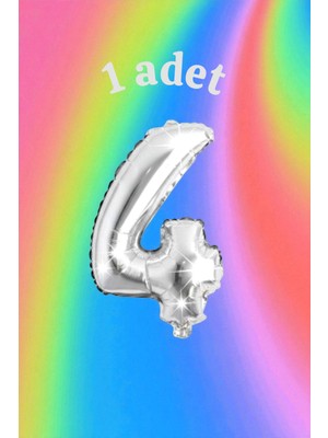 1 Adet Gümüş Renk 4 Sayı Balonu - Doğum Günü Parti ve Eğlenceli Etkinlikler Için