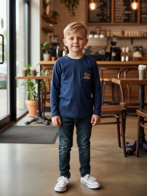 Zekids Erkek Çocuk Pamuklu Baskılı Ince Uzun Kollu T-Shirt