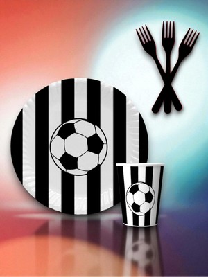 24 Kişilik Siyah Beyaz Taraftar Temalı Tek Kullanımlık Servis Seti