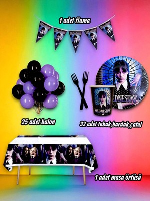 32 Kişilik Wednesday Temalı Mini Set - Doğum Günü Parti ve Eğlenceli Etkinlikler Için