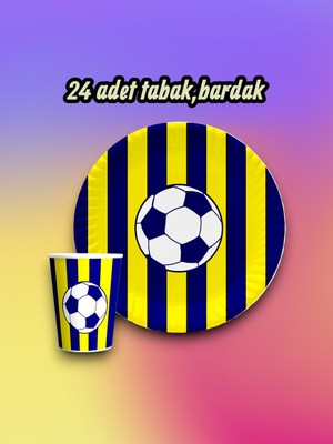 24 Kişilik Sarı Lacivert Taraftar Parti Seti - Doğum Günü ve Maç Günü Kutlamaları Için
