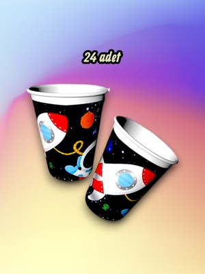 24 Adet Uzay Temalı Bardak - Doğum Günü Parti ve Eğlenceli Etkinlikler Için