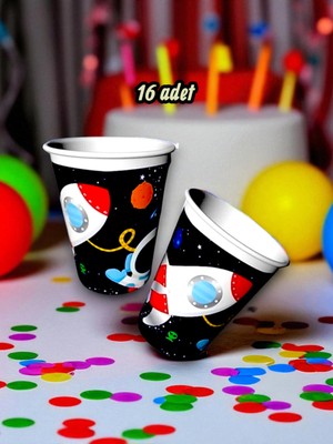 16 Adet Uzay Temalı Bardak - Doğum Günü Parti ve Eğlenceli Etkinlikler Için
