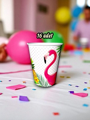 16 Adet Flamingo Temalı Bardak - Doğum Günü Parti ve Eğlenceli Etkinlikler Için