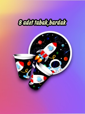 8 Kişilik Uzay Temalı Parti Seti - Doğum Günü ve Özel Kutlamalar Için