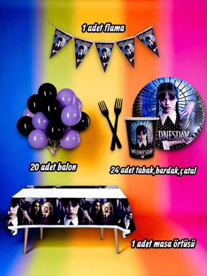 24 Kişilik Wednesday Temalı Mini Set - Doğum Günü Parti ve Eğlenceli Etkinlikler Için
