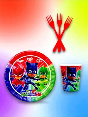 8 Kişilik Pijamask Temalı Tek Kullanımlık Servis Seti