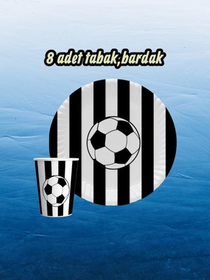 8 Kişilik Siyah Beyaz Taraftar Parti Seti - Doğum Günü ve Maç Günü Kutlamaları Için