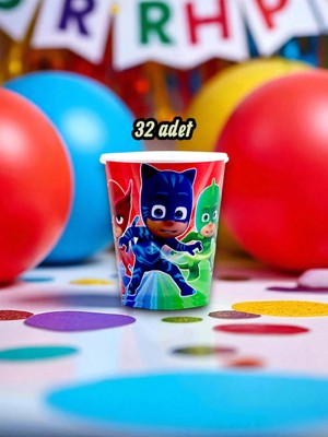 32 Adet Pijamask Temalı Bardak - Doğum Günü Parti ve Eğlenceli Etkinlikler Için