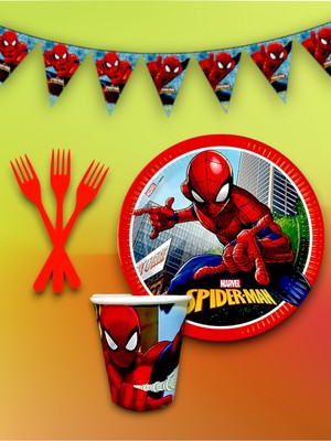 24 Kişilik Örümcek Adam Temalı Tek Kullanımlık Servis Seti ve Flama