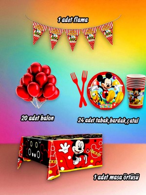 24 Kişilik Sevimli Fare Temalı Mini Set - Doğum Günü Parti ve Eğlenceli Etkinlikler Için