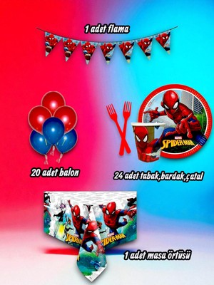 24 Kişilik Örümcek Adam Temalı Mini Set - Doğum Günü Parti ve Eğlenceli Etkinlikler Için