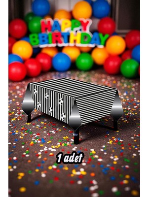 1 Adet Siyah Beyaz Temalı Masa Örtüsü - Parti ve Kutlamalar Için Masa Örtüsü