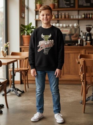 Zekids Erkek Çocuk Chicago Bulls Yazılı Tasarım Sweatshirt