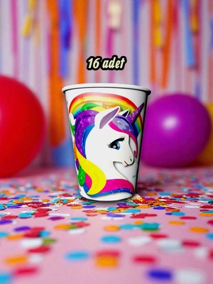 16 Adet Unicorn Temalı Bardak - Doğum Günü Parti ve Eğlenceli Etkinlikler Için