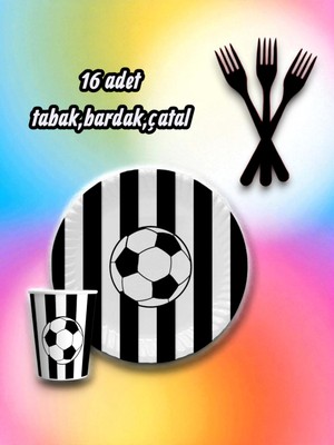16 Kişilik Siyah Beyaz Taraftar Temalı Tek Kullanımlık Servis Seti