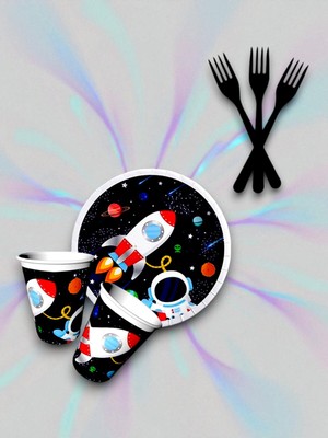 24 Kişilik Uzay Temalı Tek Kullanımlık Servis Seti
