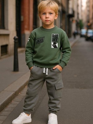 Zekids Erkek Çocuk Şardonlu Baskılı Eşofman Takım