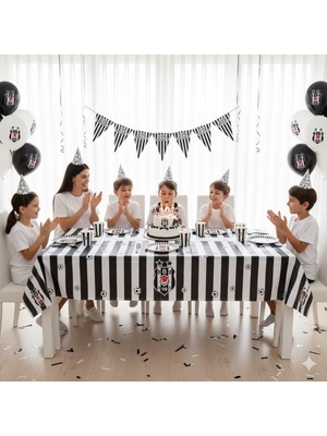 Siyah Beyaz Taraftar Temalı Parti Seti (8 Kişilik Servis + Dekorasyon)