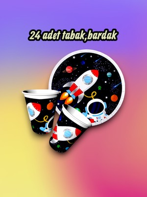24 Kişilik Uzay Temalı Parti Seti - Doğum Günü ve Özel Kutlamalar Için