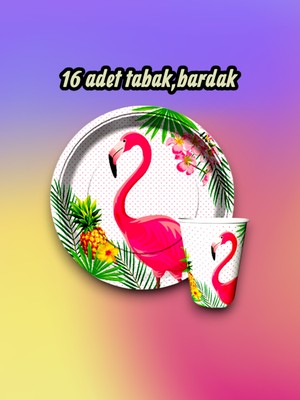 16 Kişilik Flamingo Temalı Parti Seti - Doğum Günü ve Özel Kutlamalar Için