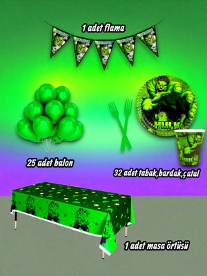 32 Kişilik Hulk Temalı Mini Set - Doğum Günü Parti ve Eğlenceli Etkinlikler Için