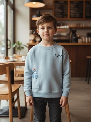 Zekids Erkek Çocuk Pamuklu Ocean Yazılı Sweatshirt