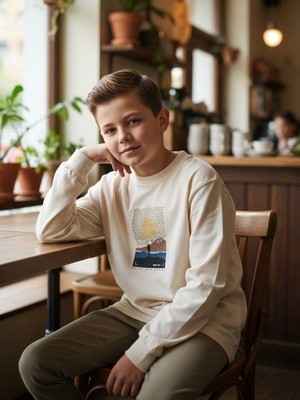 Zekids Erkek Çocuk Pamuklu Manzara Baskılı Ince Uzun Kollu Sweatshirt