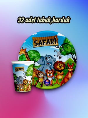 32 Kişilik Safari Temalı Parti Seti - Doğum Günü ve Özel Kutlamalar Için