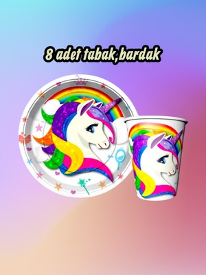 8 Kişilik Unicorn Temalı Parti Seti - Doğum Günü ve Özel Kutlamalar Için