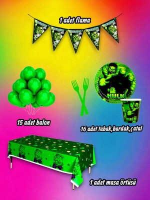 16 Kişilik Hulk Temalı Mini Set - Doğum Günü Parti ve Eğlenceli Etkinlikler Için