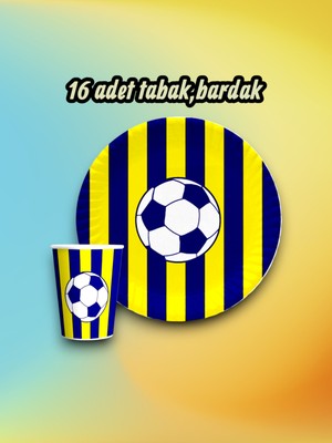 16 Kişilik Sarı Lacivert Taraftar Parti Seti - Doğum Günü ve Maç Günü Kutlamaları Için