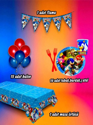 16 Kişilik Sonic Temalı Mini Set - Doğum Günü Parti ve Eğlenceli Etkinlikler Için