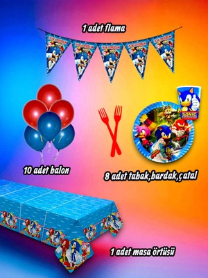 8 Kişilik Sonic Temalı Mini Set - Doğum Günü Parti ve Eğlenceli Etkinlikler Için
