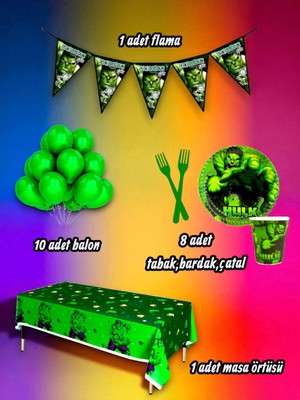 8 Kişilik Hulk Temalı Mini Set - Doğum Günü Parti ve Eğlenceli Etkinlikler Için