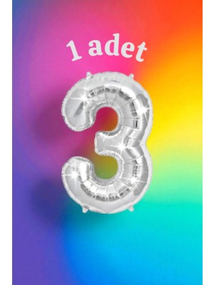 1 Adet Gümüş Renk 3 Sayı Balonu - Doğum Günü Parti ve Eğlenceli Etkinlikler Için