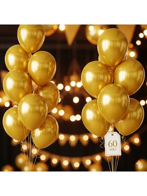 60 Adet Gold (Altın) Balon Seti – Zarif Mini Parti ve Köşe Dekoru