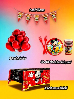 32 Kişilik Sevimli Fare Temalı Mini Set - Doğum Günü Parti ve Eğlenceli Etkinlikler Için