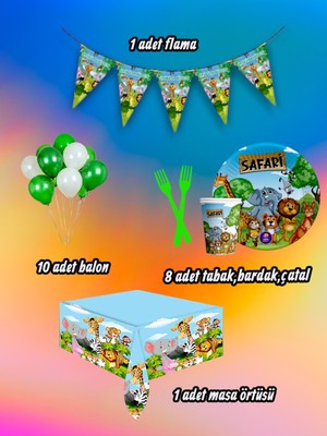 8 Kişilik Safari Temalı Mini Set - Doğum Günü Parti ve Eğlenceli Etkinlikler Için